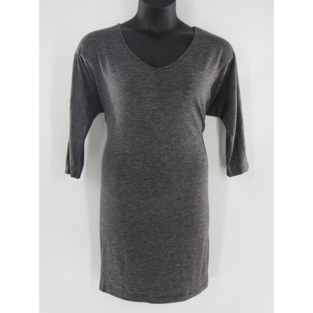 Women's Gray V Neck 3/4 Sleeve Casual T Shirt Dress Soft Knit Size: M